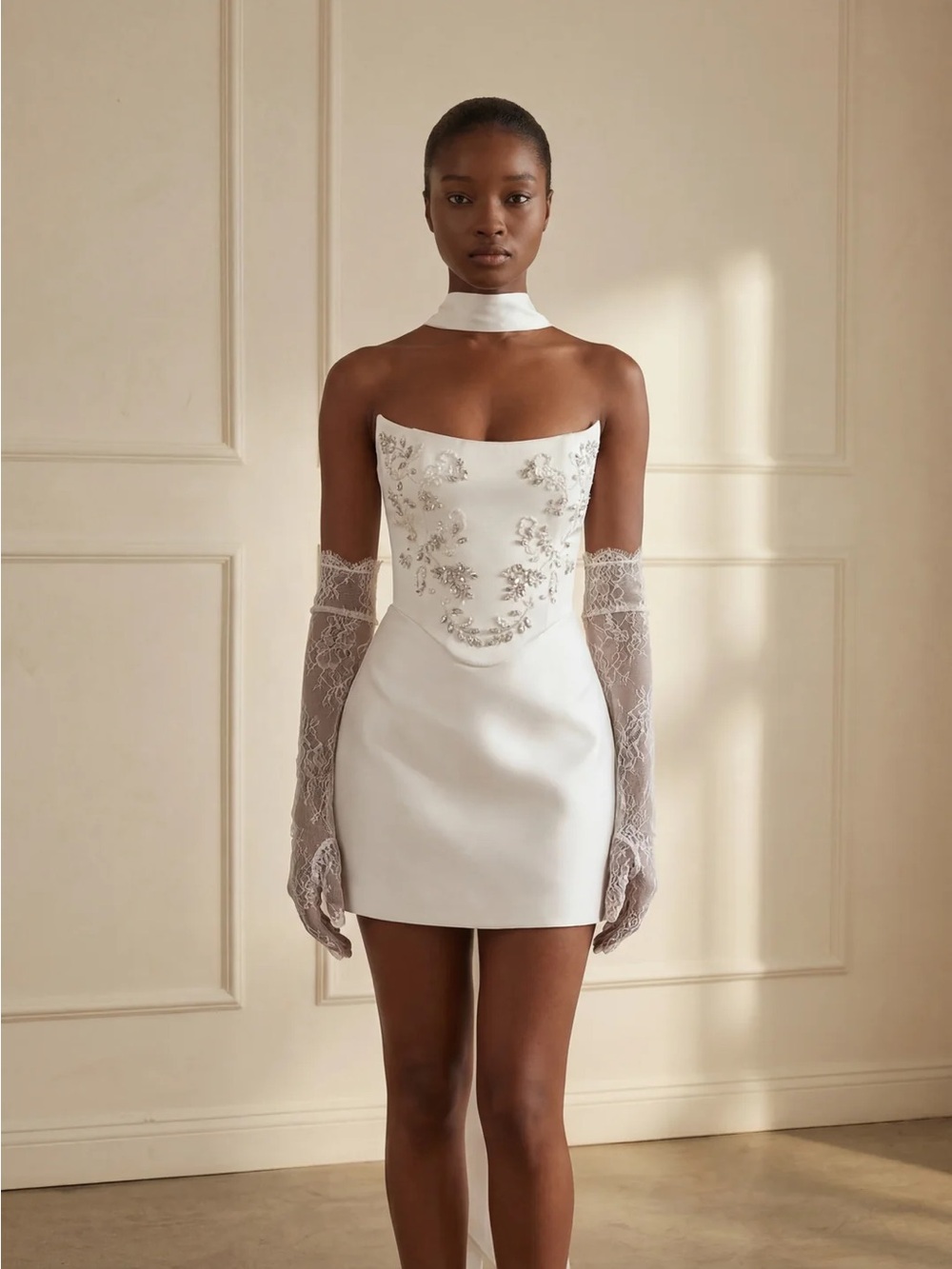 Elegant White Embellished Mini Dress